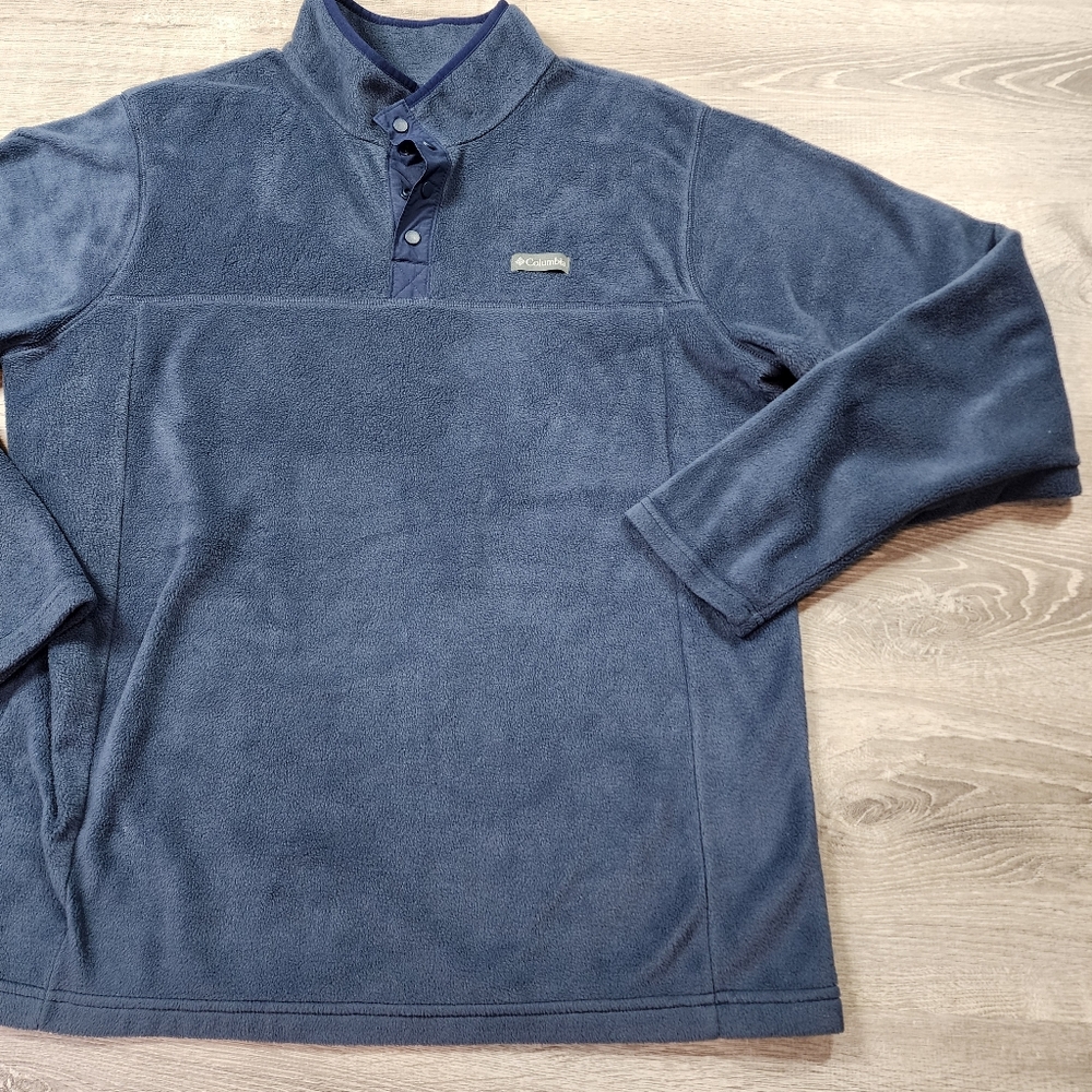 COLUMBIA Men's Dark Blue Pullover 1/ 4 Snap Front Fleece Sweater 2XT